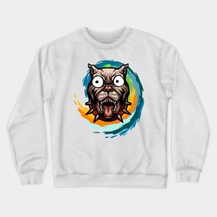 Funny Bulldog with Huge Bulging Eyes in a Spiral Crewneck Sweatshirt